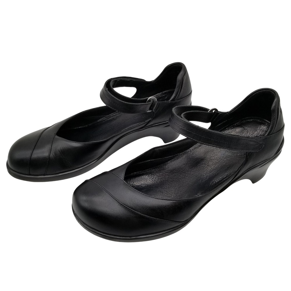 Aravon Mary Jane Wedge Pumps Womens 10.5 Black Leather Comfort Strap Shoes